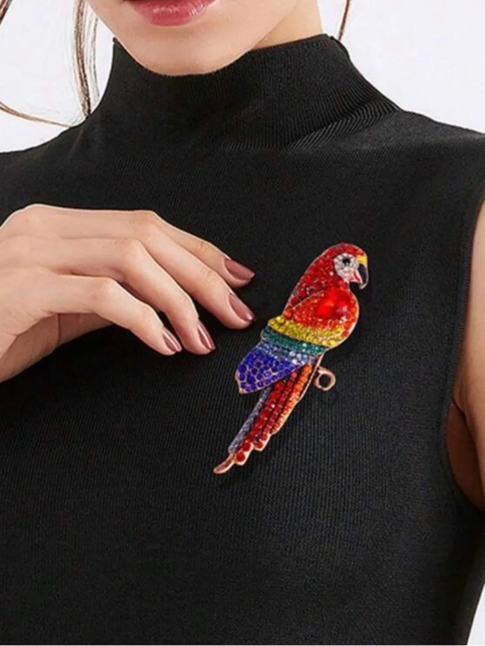 Multicolor Parrot Crystal Brooch - Vibrant Bird Pin
